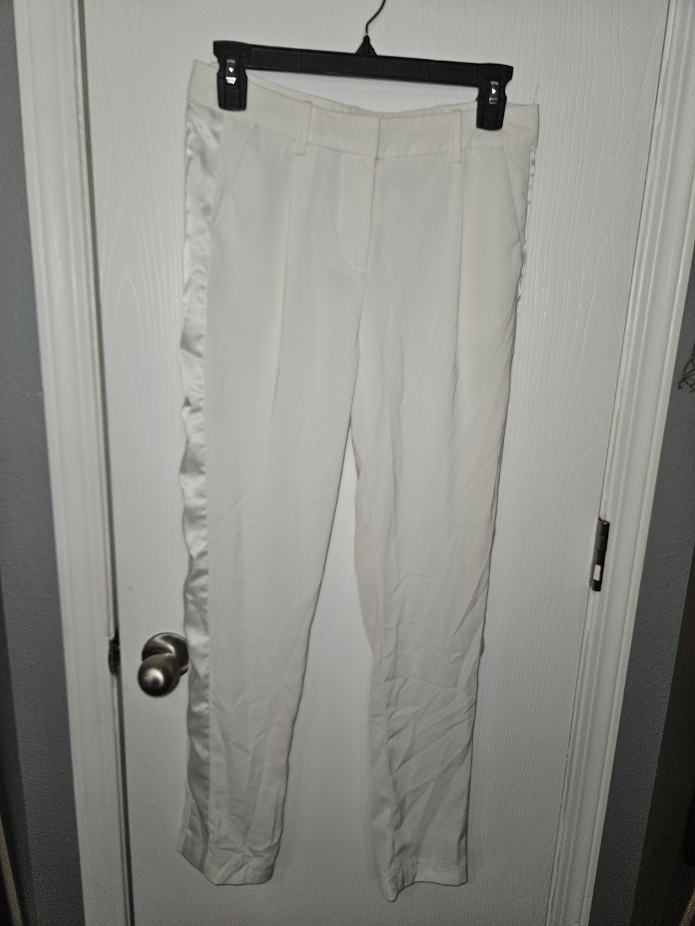 H&M White Satin-Trim Trousers